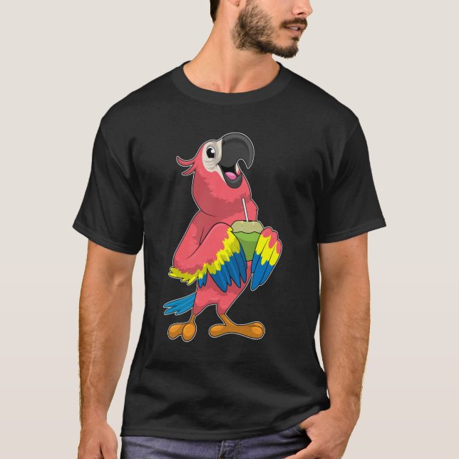 Parrot och kokonut med dricksstrå t shirt (Framsida)