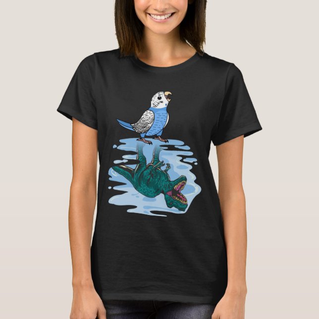 Parrot och Rex Reflection I Blue Budgie Budgerigar T Shirt (Framsida)
