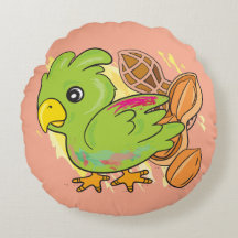 Parrot och Sea Turtle Round Pillow