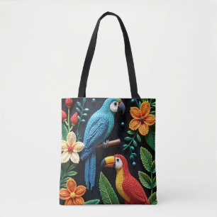 Parrot och Toucan i en avbruten skog Tygkasse