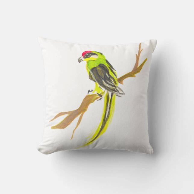 Parrot på gren. Vattenfärgmålning. China konst Kudde (Framsida)