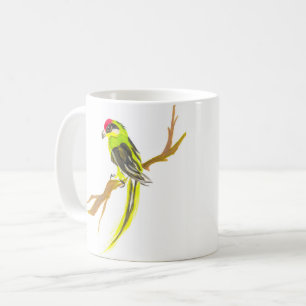 Parrot på gren. Vattenfärgmålning. Kaffemugg