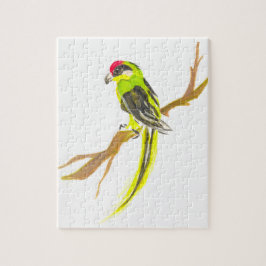Parrot på gren. Vattenfärgmålning. Pussel