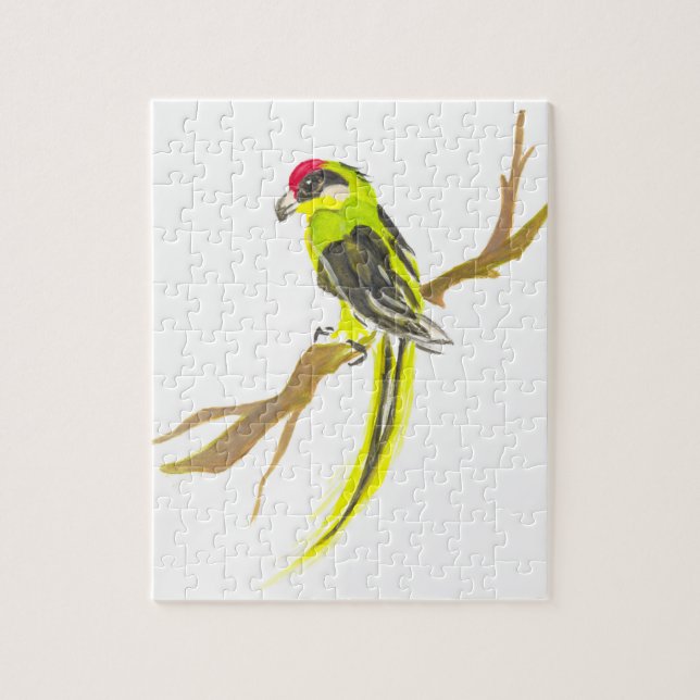 Parrot på gren. Vattenfärgmålning. Pussel (Vertikal)