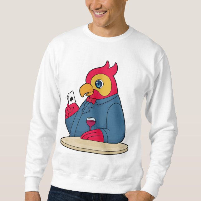 Parrot på Poker med Poker-kort Lång Ärmad Tröja (Framsida)