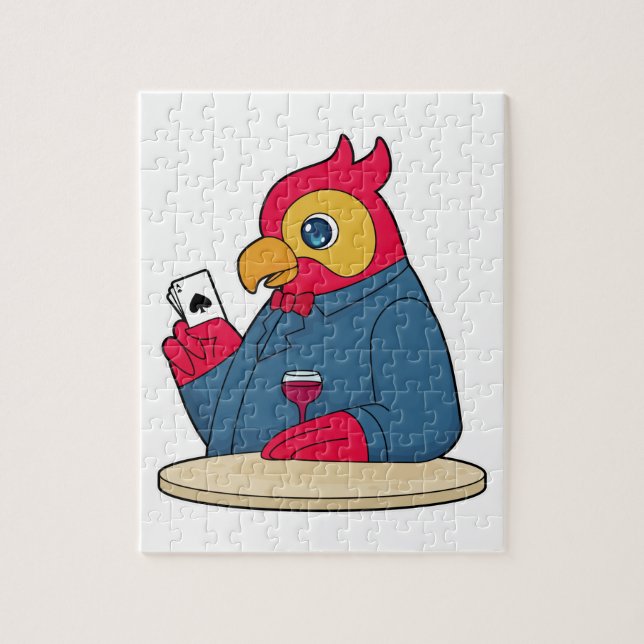 Parrot på Poker med Poker-kort Pussel (Vertikal)