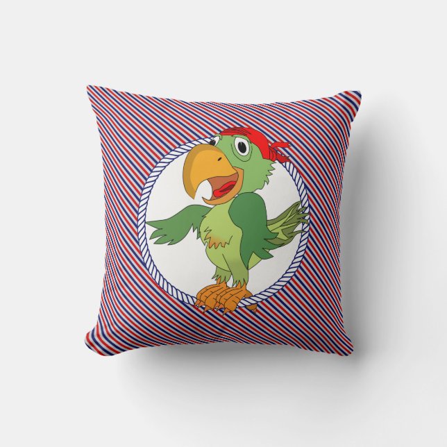 Parrot Pirat Nautical Rand Kudde (Framsida)