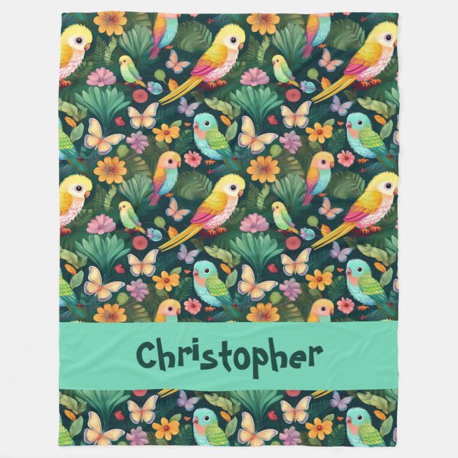 Parrot Playground: A Vibrant Dance of Tropical Fleecefilt (Framsidan)