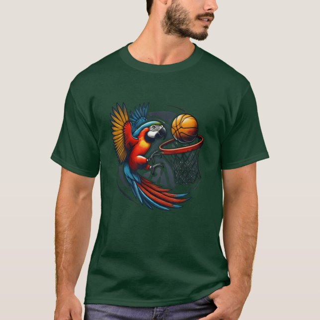 Parrot Playing Basketball Hobby Sports Birds funny T Shirt (Framsida)