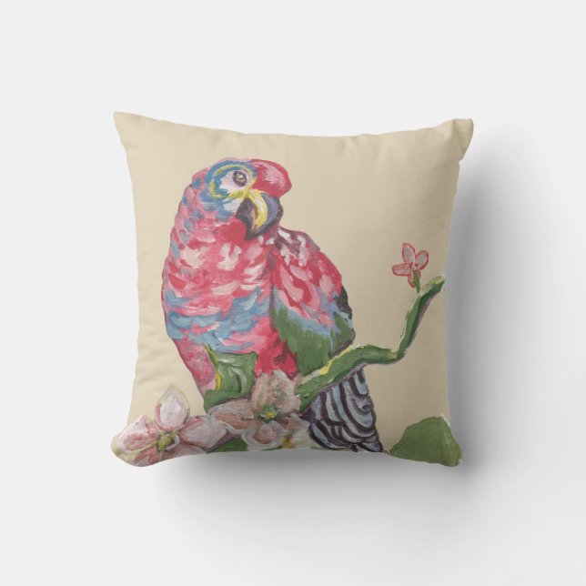Parrot Rainbow Tropical Beige Pillow Kudde (Framsida)