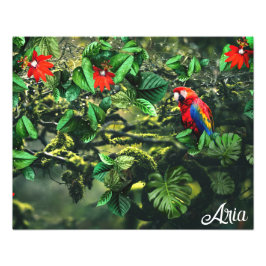 Parrot scarlet macaw i djungel med blommor fototryck