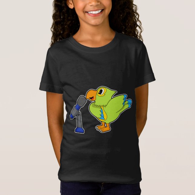 Parrot Singer Microphone Music T Shirt (Framsida)