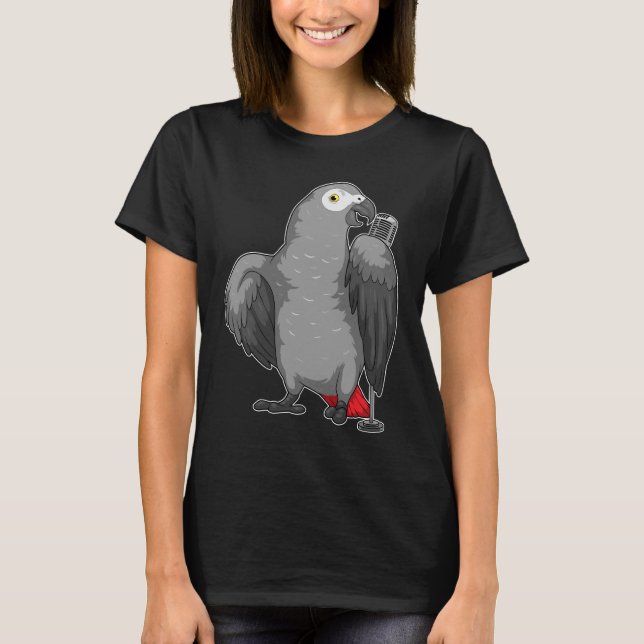 Parrot Singer Microphone Music T Shirt (Framsida)