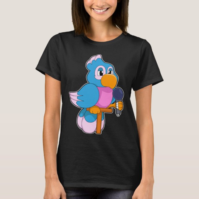 Parrot Singer Microphone Music T Shirt (Framsida)
