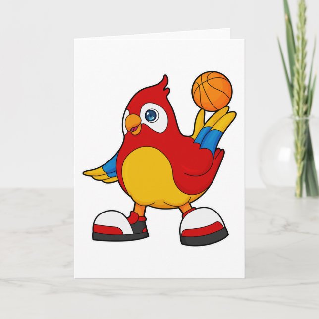 Parrot som basketspelare med basketboll kort (Framsida)
