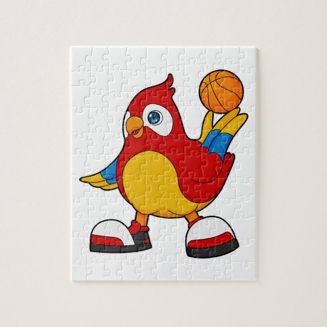 Parrot som basketspelare med basketboll pussel (Vertikal)