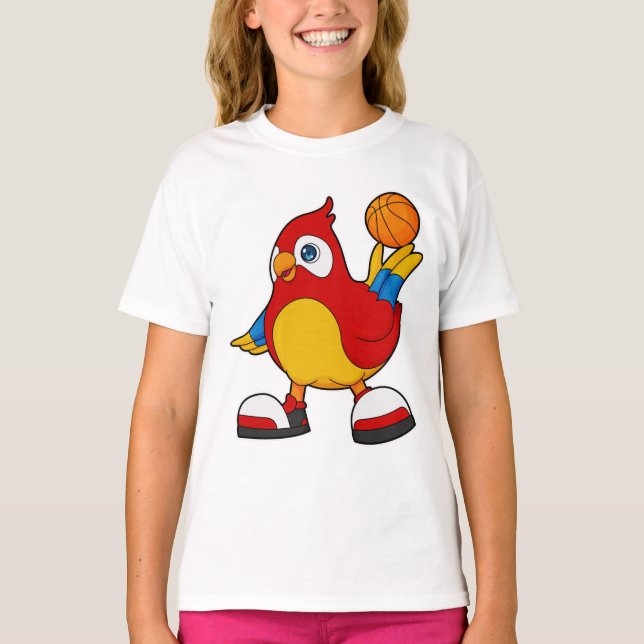 Parrot som basketspelare med basketboll t shirt (Framsida)