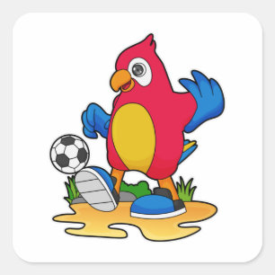 Parrot som fotbollsspelare med fotboll fyrkantigt klistermärke