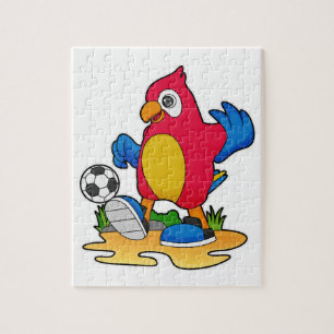 Parrot som fotbollsspelare med fotboll pussel