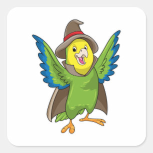 Parrot som guide med hatt fyrkantigt klistermärke