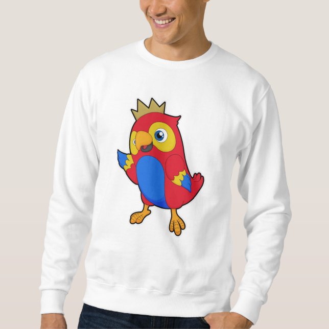 Parrot som Kung med Krona Lång Ärmad Tröja (Framsida)