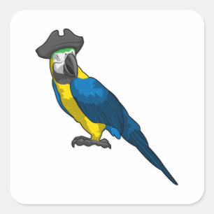 Parrot som Pirat med Hat Fyrkantigt Klistermärke