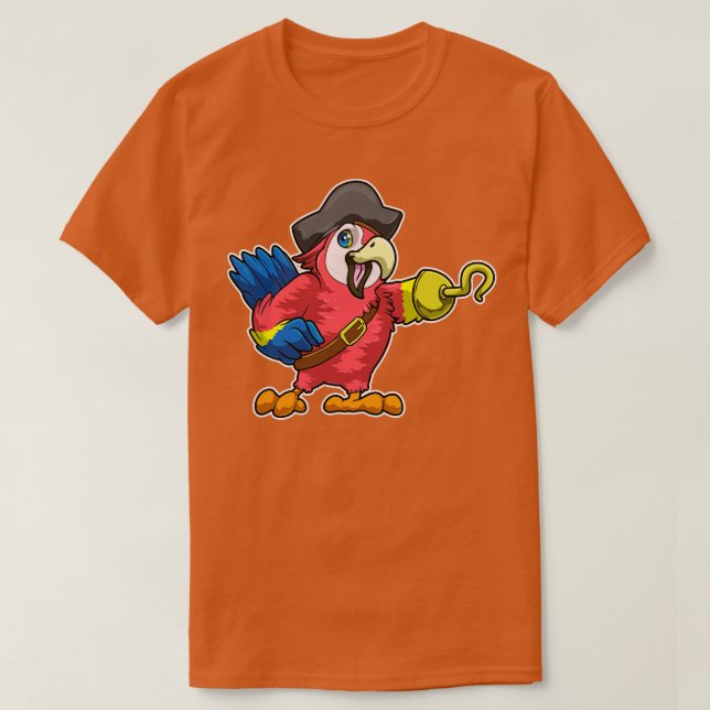 Parrot som pirat med Krok hand Pirat hat T Shirt (Design framsida)
