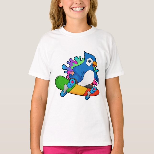 Parrot som Skater med Skateboard T Shirt (Framsida)