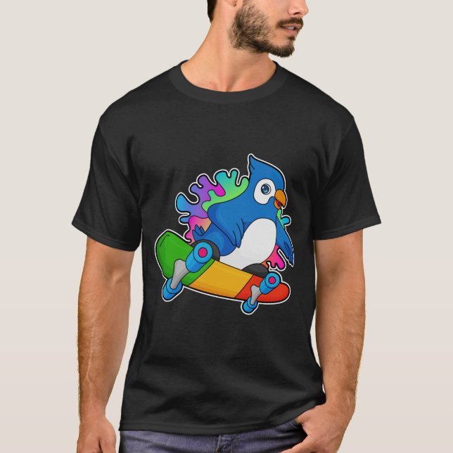 Parrot som Skater med Skateboard T Shirt (Framsida)