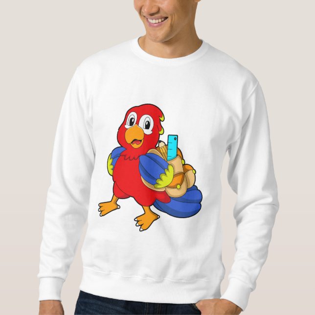 Parrot som Student med ryggsäck Lång Ärmad Tröja (Framsida)