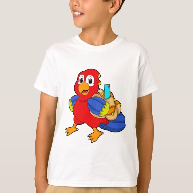 Parrot som Student med ryggsäck T Shirt (Framsida)