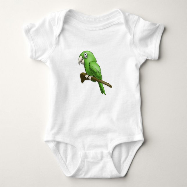 Parrot T Shirt ( A cartoon illustration of a green parrot perched on a brown branch. )