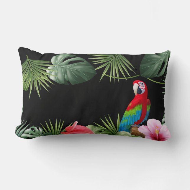 Parrot Tropical Flowers Dekorativ kudde (Framsida)