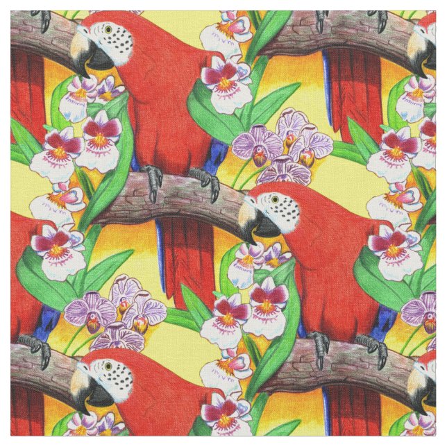 Parrot Tropical Mönster Tyg (Närbild)