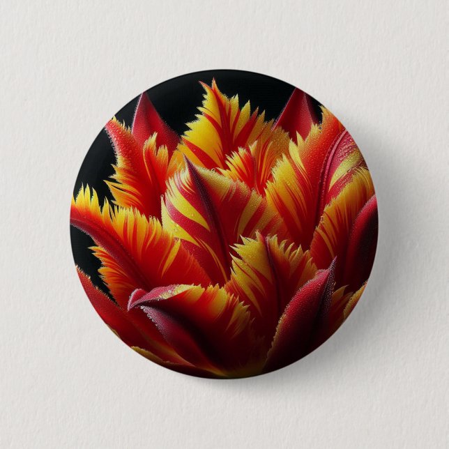 Parrot Tulip Blommigt Red and Gult Knapp (Framsida)