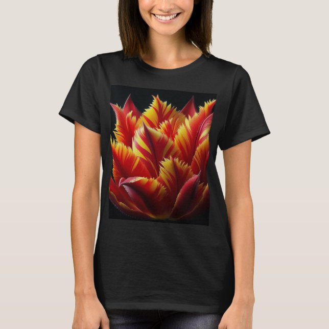 Parrot Tulip Blommigt Red and Gult T Shirt (Framsida)