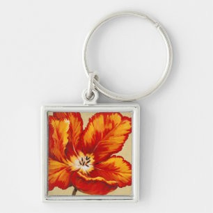 Parrot Tulip I Fyrkantig Silverfärgad Nyckelring