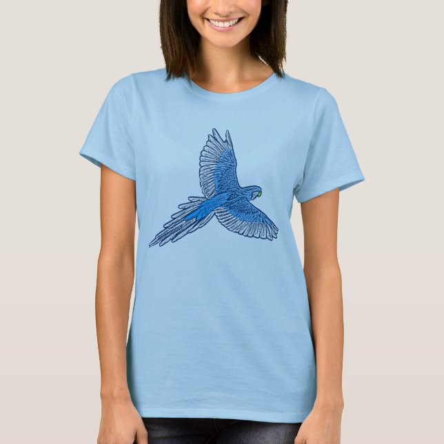 Parrot under flygning, Cerulean Blue och White Tee Shirt (Framsida)