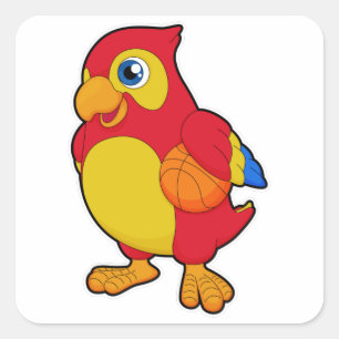 Parrot vid Basketball Sports Fyrkantigt Klistermärke