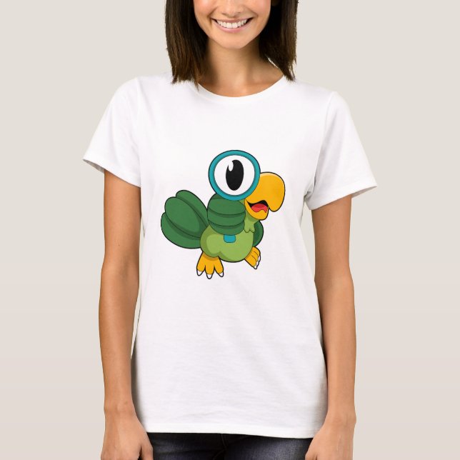 Parrot with Magnifying glass T Shirt (Framsida)