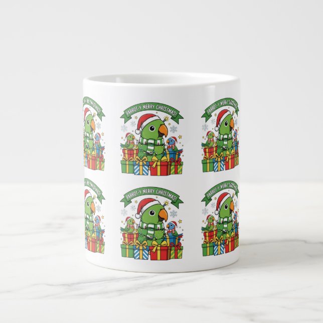 Parrot-y Merry Christmas – Cute Festive Parrot Hol Jumbo Mugg (Framsidan)