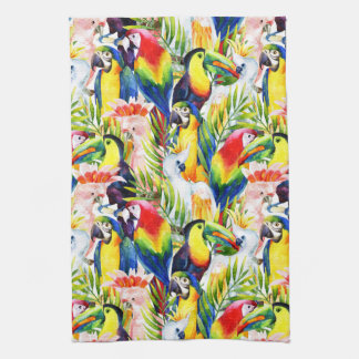 Parroter och Handflatan-Löv Kökshandduk