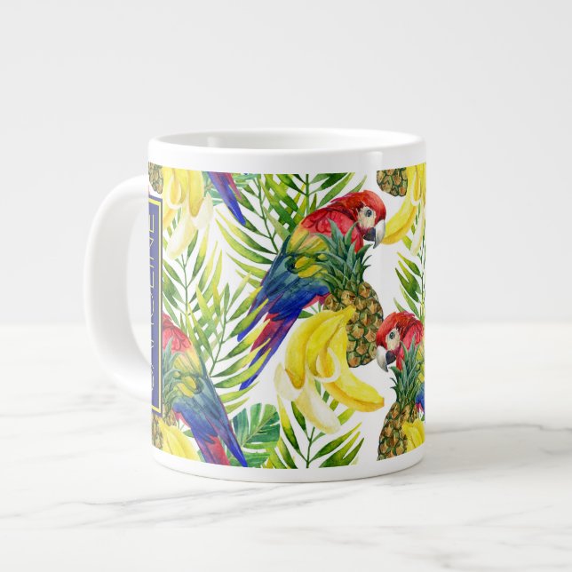Parroter och tropiska frukter| Lägg till ditt namn Jumbo Mugg (Framsida vänster)