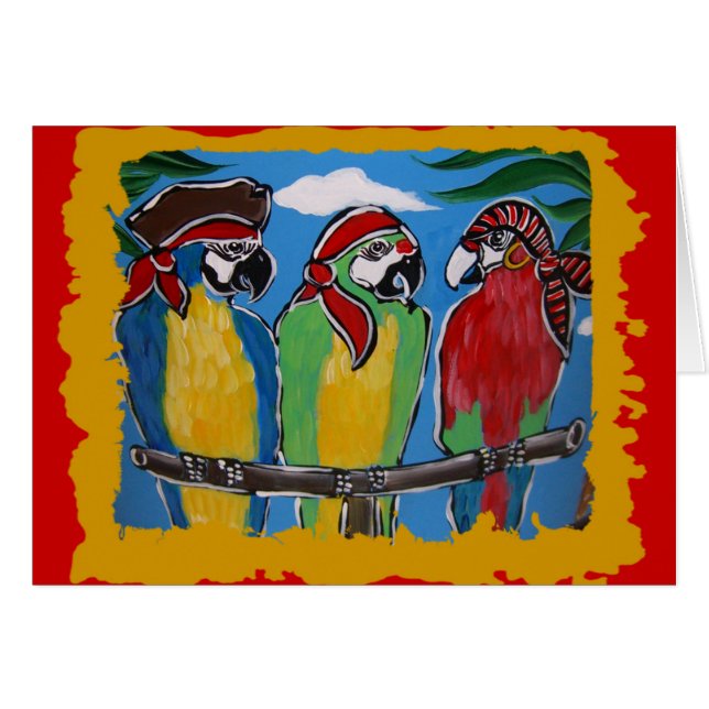Parroter Party Hälsningskort (Framsidan Horizontal)