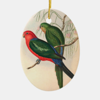 Parroter, Vintage, fågelillustration, Böhmen Julgransprydnad Keramik