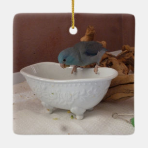 Parrotlet bad julgransprydnad keramik