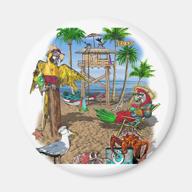 Parrots Beach Party Magnet (Framsidan)