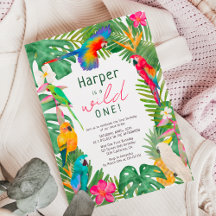 Parrots för tropisk blommigt med vattenfärg 1:a fö