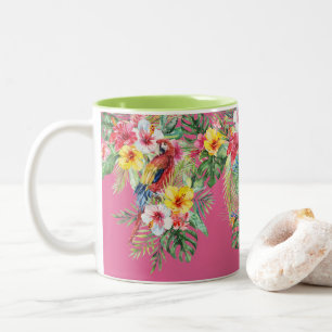 Parrots Monogram för Blommigt av tropisk vattenfär Två-Tonad Mugg