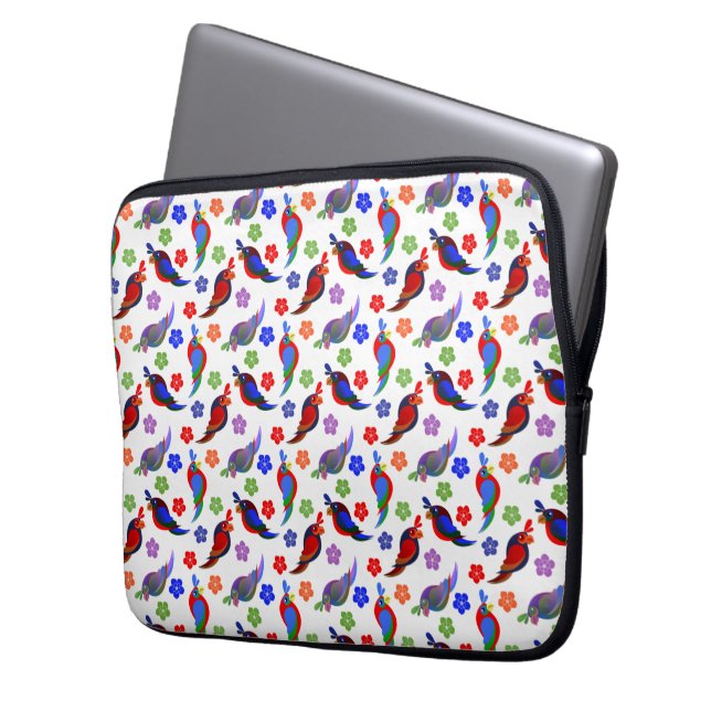 Parrots och blommor laptop fodral (Framsidan Vänster)
